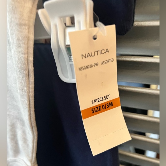 0-3m New NAUTICA 3Pc set long sleeve coverall onesie pants combo stripe nautical - Picture 4 of 5
